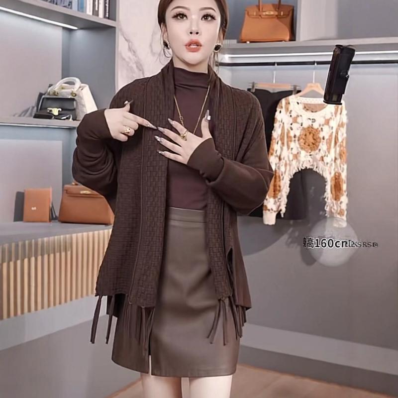 Tassel Knitted Shawl for Women, Autumn 2025 New Style, Loose Outerwear, Mid-Length, Fashionable, Age-Reducing Cape Sweater Cardigan