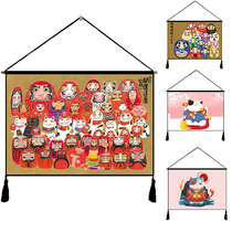 Japanese style and style hanging painting Dharma lucky cat scenery Ukiyo-e fabric mural zakaya decoration sushi restaurant