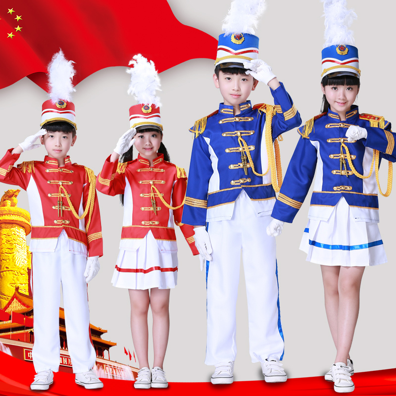 Ink Duok new drum uniform flag-raising hand costume Primary and secondary school students Young pioneers Pipe band honor guard drummer uniform