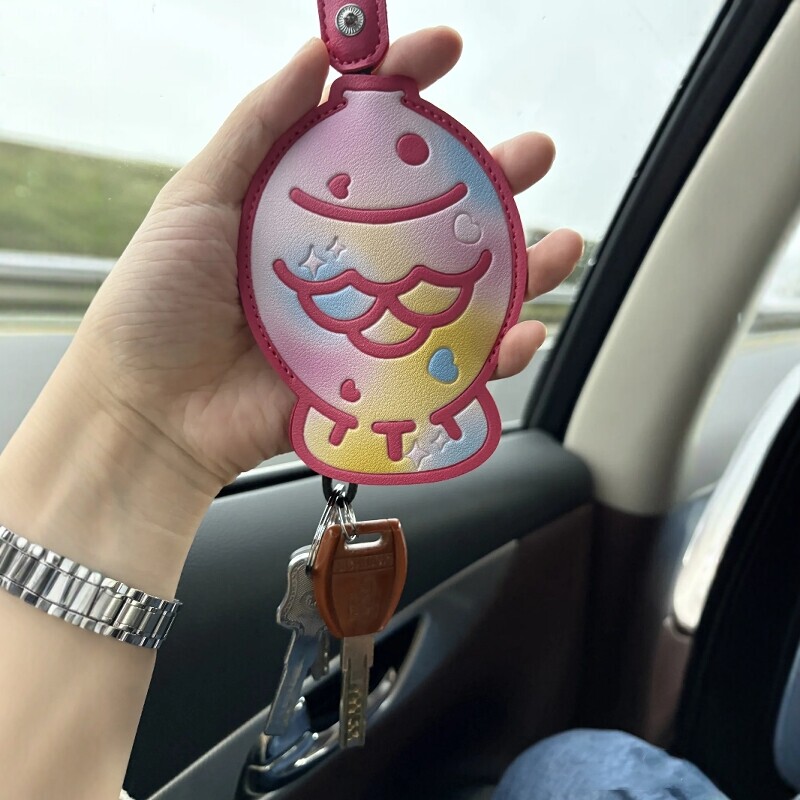 Girls' Electric Car Keychain Key Case Small Pendant Key Case Cute Little Fish Pull-Out Car Cartoon Creative Design