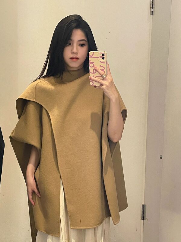Cos Cape Coat Double-Sided Cashmere Woolen Shawl Asymmetrical Niche Design 100% Wool Jacket for Women