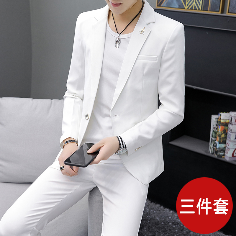 Men's Suit Jacket 2026 New Men's Fashion Korean Style Slim Fit Trendy White Suit Set Spring Casual Set