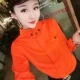Áo phông châu Âu 2018 thu đông mới áo sơ mi nữ dài tay phiên bản Hàn Quốc mỏng manh màu sắc thời trang áo sơ mi thủy triều áo sơ mi trắng nữ form rộng