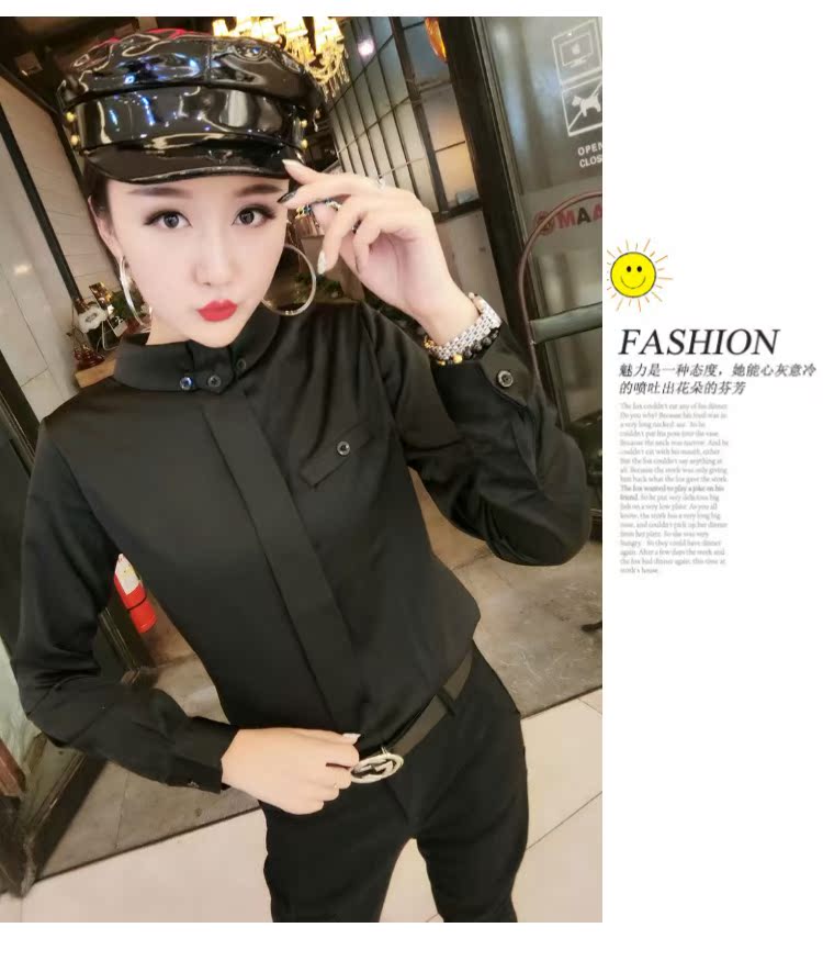 Áo phông châu Âu 2018 thu đông mới áo sơ mi nữ dài tay phiên bản Hàn Quốc mỏng manh màu sắc thời trang áo sơ mi thủy triều áo sơ mi trắng nữ hàng hiệu