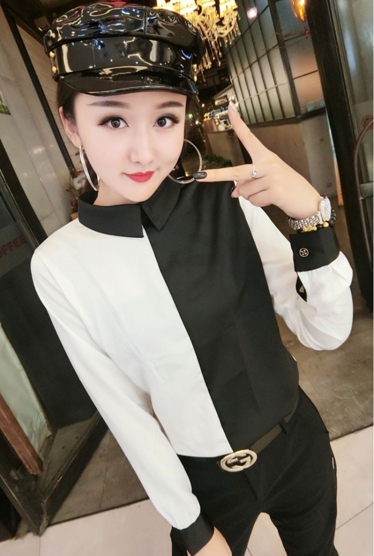 Châu Âu 2019 xuân mới thời trang màu sắc phù hợp in áo sơ mi nữ dài tay áo sơ mi lụa lỏng - Áo sơ mi dài tay 	áo sơ mi nữ kẻ sọc dài tay	