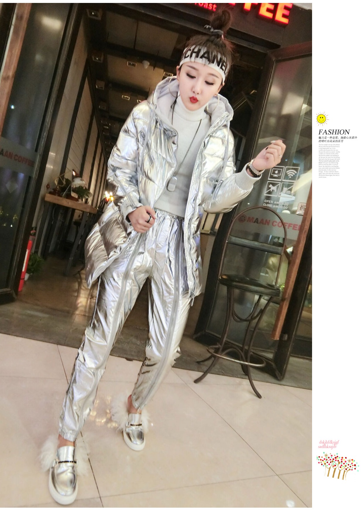 Mùa thu đông 2018 mới của phụ nữ Hàn Quốc màu bạc sáng trùm đầu phù hợp với thời trang mẫu áo phao nữ đẹp 2020