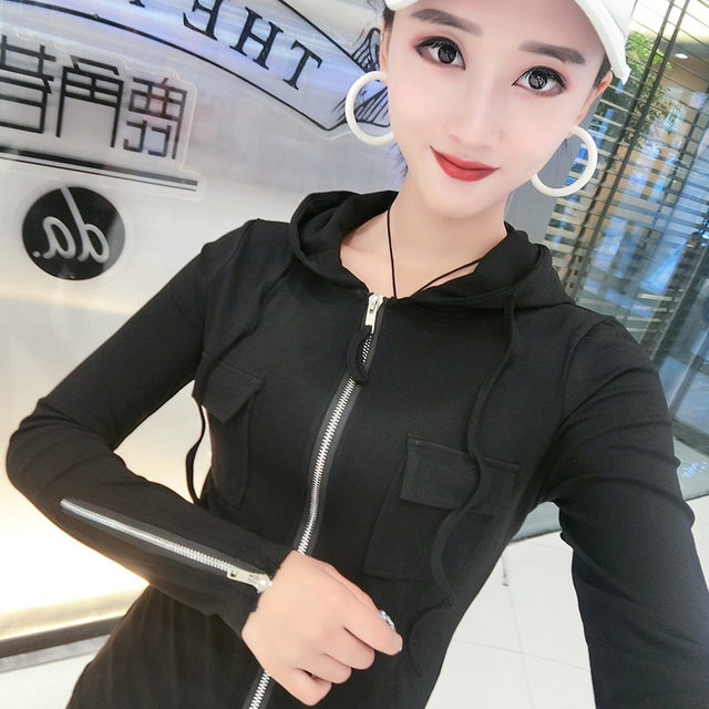 Hooded sweatshirt for women 2024 new spring slimming solid color Korean style casual cardigan short jacket long-sleeved top