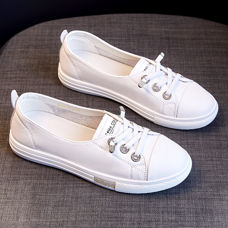 Genuine Leather White Sneakers for Women, Summer Mall Style, First Layer Cowhide, Rhinestone, Shallow Mouth, Breathable, Flat Shoes Genuine Leather White Sneakers for Women, Summer Mall Style, First Layer Cowhide, Rhinestone, Shallow Mouth, Breathable, Flat Shoes