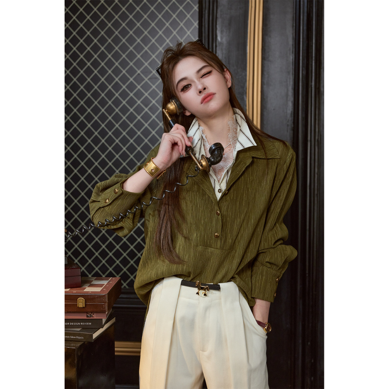 Tuntun Spring and Autumn [Eldest Daughter Shirt] High-End New Noble Three-In-One Design Lace Tencel Shirt