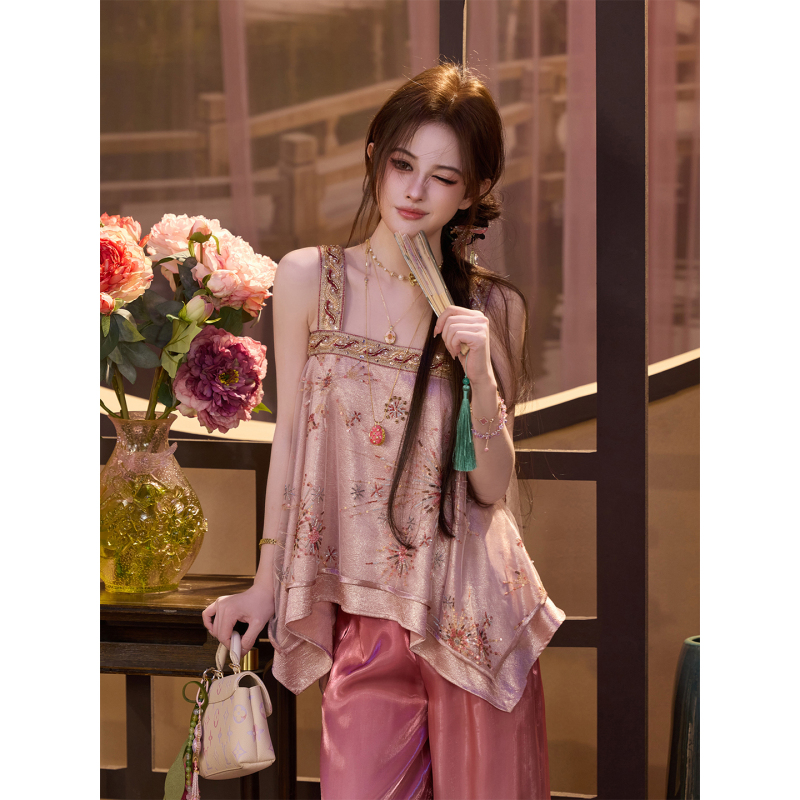Tuntun Spring/Summer [Fire Tree Flowing Light] New Chinese Style Fantasy Fireworks Beaded Embroidery Camisole for Outerwear