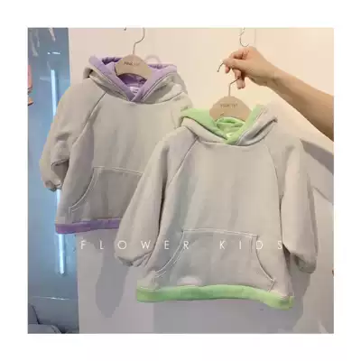 Spot Korean children's clothing winter New pink boys and boys cute color color hooded pocket plus cotton TB9