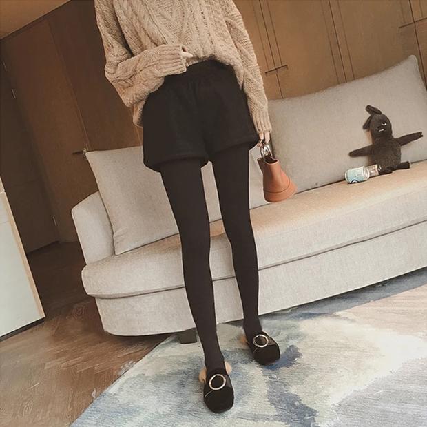 Quần short len ​​nữ mùa thu đông 2018 phiên bản mới của Hàn Quốc mặc quần thun lưng cao màu đen hoang dã Quần ống rộng ống quần quần len quần short nữ