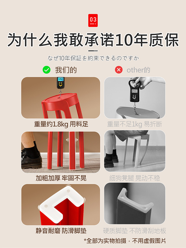 Japanese New Home Moving Stools, Stackable Red Plastic Round Stools, Sturdy and Durable for Home Use, Dining Table Guest Chairs