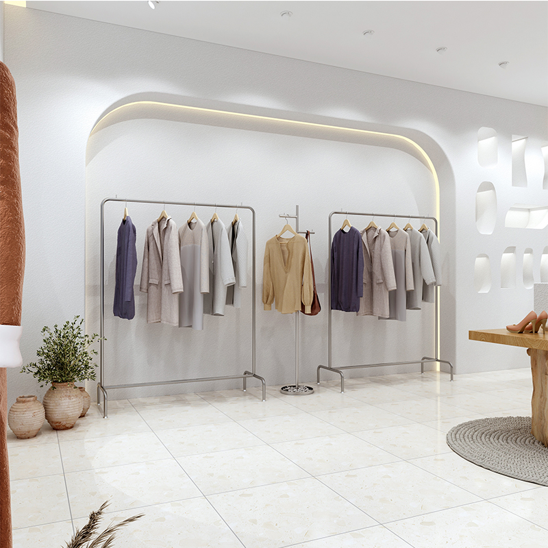 Clothing store display rack hanger floor-standing combination island rack women's clothing store hanging clothes display stainless steel wire drawing shelf