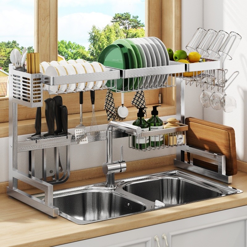 304 stainless steel sink rack drain rack kitchen storage dish rack sink tableware dishwashing sink