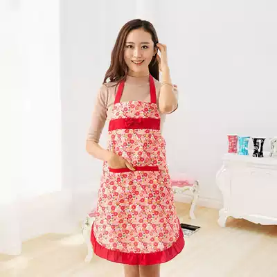 Korean printed fashion Rose dress protective apron kitchen clothes floral fried rice cooking clothes housework wear