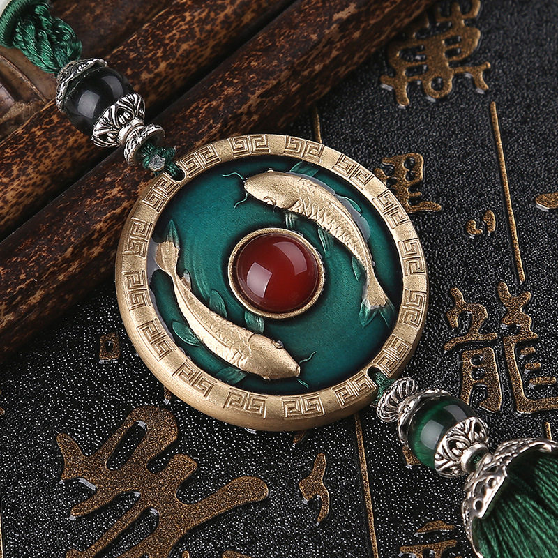 Pure Copper High-definition Relief Pray Blessing Series Double Fish Rich and Safe Vehicle Ornament Pendant Indoor Pendulum