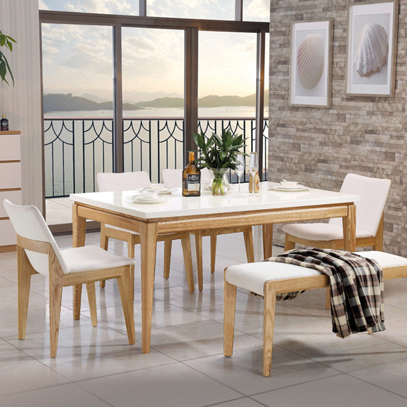 Nordic marble table white wax wood solid wood dining table and chairs prices can be