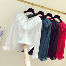 2021 spring and summer new chiffon shirt long sleeve women ruffled v-neck Joker shirt loose student Korean top