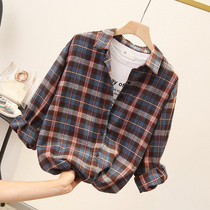 2021 spring new polished plaid shirt womens long sleeve loose bf Korean version of retro harbor wind ins shirt jacket