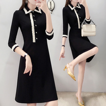 Small dress autumn 2021 new temperament doll collar long-sleeved slim slim black early spring skirt women