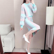 Small suit autumn 2020 new fashion temperament thickened loose thin knitted two-piece set womens autumn and winter