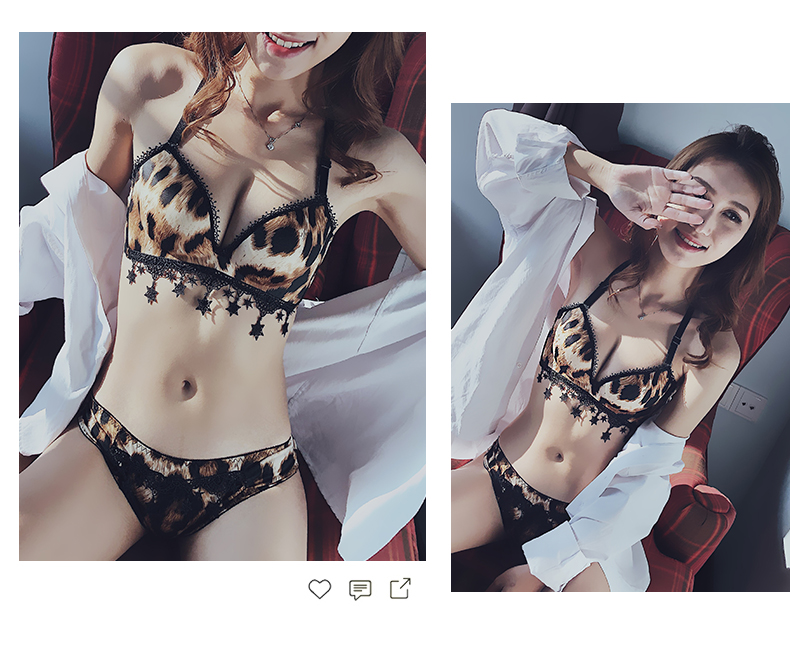 Leopard bộ đồ lót phụ nữ không có vòng thép tập hợp làm đẹp trở lại ngực nhỏ áo ngực ren gợi cảm bộ sưu tập áo ngực chống chảy xệ - Áo ngực không dây quần lót cotton