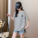 American retro smiley face embroidered striped short-sleeved T-shirt for men and women summer oversize Hong Kong style half-sleeved top