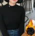 Mùa đông và nhung dày nửa cao cổ in chữ rắn màu áo thun đa năng thon gọn áo dài tay áo sơ mi chạm đáy Áo phông