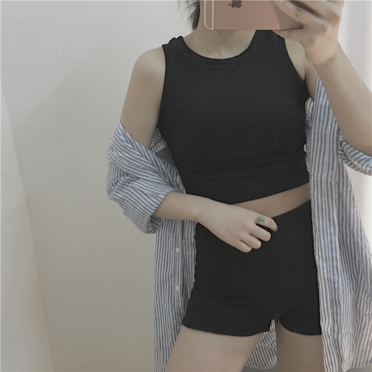 Hồng Kông-phong cách retro sling của phụ nữ mùa hè đoạn ngắn rốn không tay t-shirt bên ngoài dưới cùng của Harajuku nhỏ tươi vest top áo kiểu đẹp