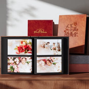 Leather-Covered Black Pages 567inch Interstitial-Style Mixed Photo Album Storage Commemorative Album Baby Family Photo Album Large Capacity