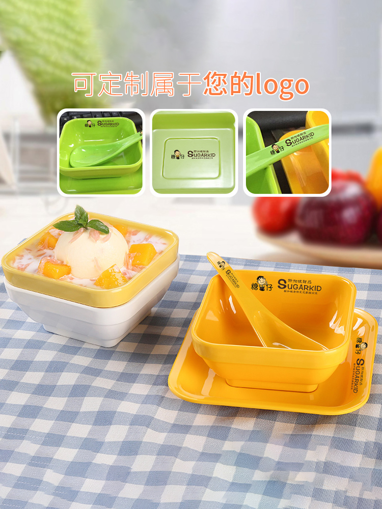 Hong Kong style dessert bowl Creative imitation porcelain melamine plastic cold drink burning grass fruit fishing Taro ball sugar bowl tableware set