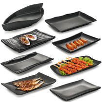 BBQ plate creative commercial Black melamine imitation porcelain Japanese sushi plate rectangular plastic hot pot string dish