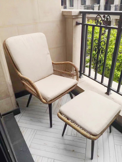 Leisure rattan chair three-piece set balcony table and chair coffee table footrest combination back chair single rattan sofa lounge chair lazy person