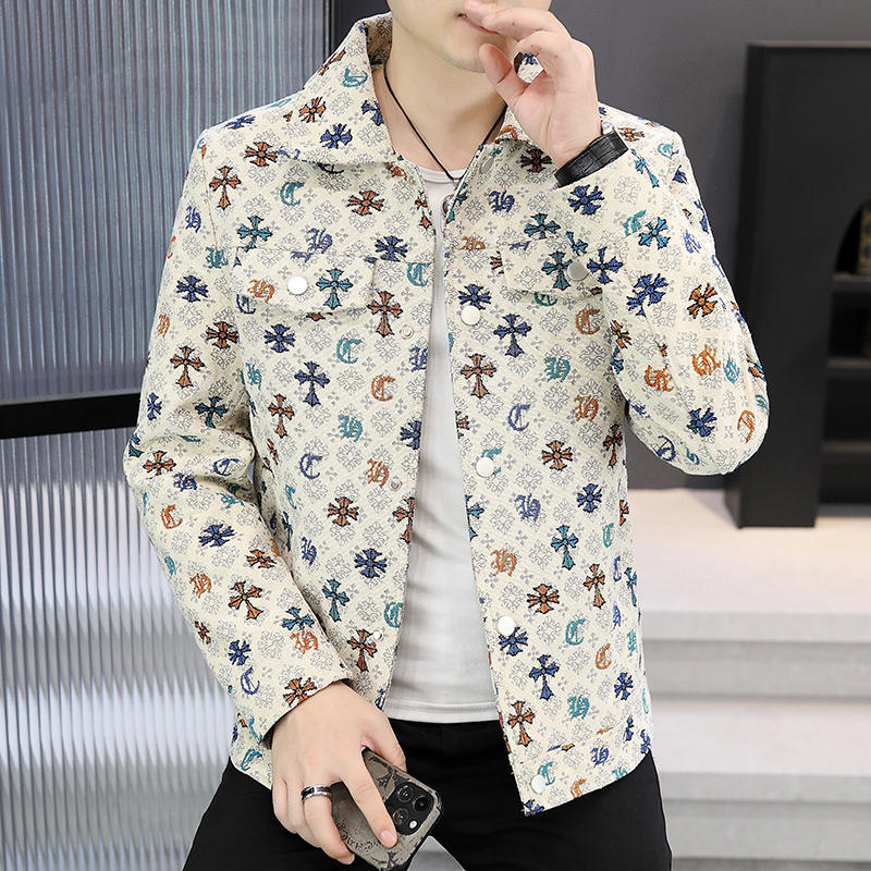 Spring and Autumn New Trendy Brand Lapel Men's Jacket, Youth Korean Style Light Luxury, Personalized High-End Floral Coat