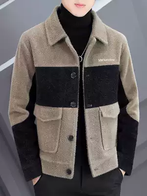 Winter thickened woolen coat men's short slim lapel imitation mink woolen jacket trend men's color coat