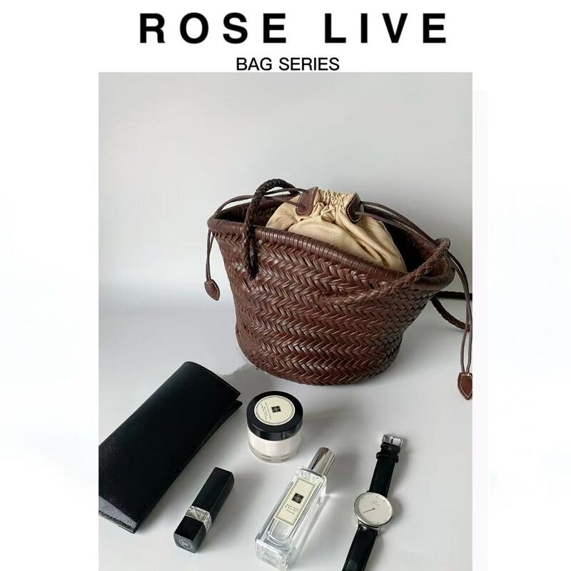 Rose Live2026 New Retro French-Style Single-Shoulder Underarm Hand-Woven Beach Basket Bucket Bag