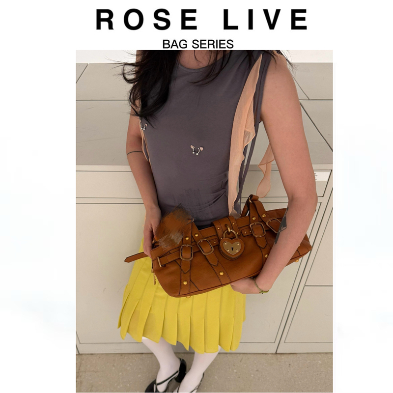 Rose Live 2026 Spring/Summer New Millennial Hot Girl Style Boston Women's Bag with Heart Lock Design Shoulder Bag