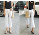 White Flared Cropped Pants for Women, Korean Style, Stretchy, Spring/Summer 2025 New Slimming High-Waisted Eight-Point Jeans, Trendy