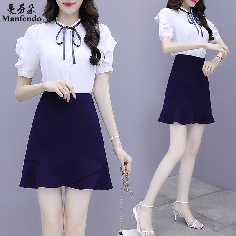 Fishtail dress professional suit women's summer dress 2021 new fashion small man show high short skirt two-piece set Foreign school age reduction