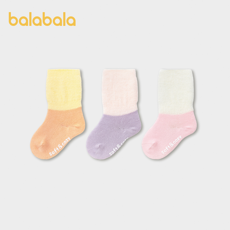 Balabala Baby Warm Socks for Autumn and Winter, Thickened Children's Mid-Tube Socks with Fleece, Cute Seamless Design, Pack of Three, New Model Balabala Baby Warm Socks for Autumn and Winter, Thickened Children's Mid-Tube Socks with Fleece, Cute Seamless Design, Pack of Three, New Model