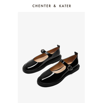 Small CK2022 New Pint Black Fashion Bright Face Lady Paint Leather Mary Precious Shoes Round Head Retro Flat Bottom Single Shoes