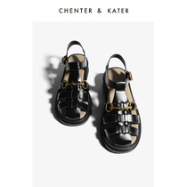 Style horse title buttoned muffin bottom Rome Baotou sandals 2022 Spring summer new retro high heel single shoes