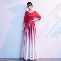 Red choir long skirt party building Festival patriotic red song competition costume conductor recitation evening dress female