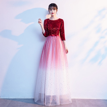 Performance clothing long temperament elegant student red song competition costume host building Party Festival adult chorus dress