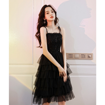 Black dress Banquet Temperament Birthday Party High-end Dress can normally be worn with harness Advanced senses little Submarine dress