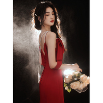 Toast to the bride 2022 new summer red advanced texture wedding engagement nepotism dress small child fish tail gown woman