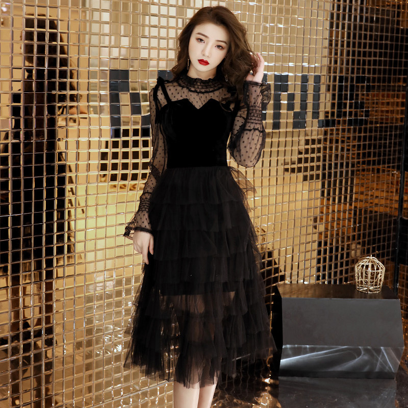 Black little man evening dress female 2021 new banquet temperament noble can usually wear a dress high-end annual meeting