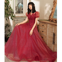Toast service bride autumn 2021 New Thank you banquet temperament Red senior fairy air engagement back door dress female