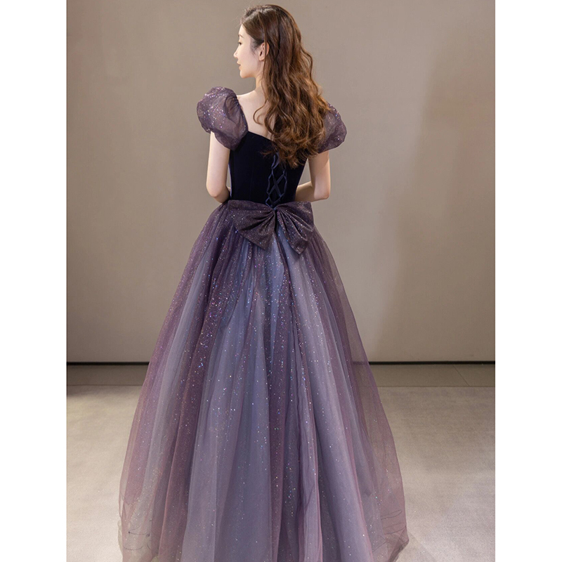 High-End Evening Dress for Women 2026 New Style, Elegant and Luxurious, Niche Design, Suitable for Hosting, with a Sophisticated Feel, Purple Toast Dress, Suitable for Music Exams